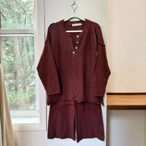 New Free People Hailee Sweater Set Two Piece Matching Pants  in Mahogany Red
